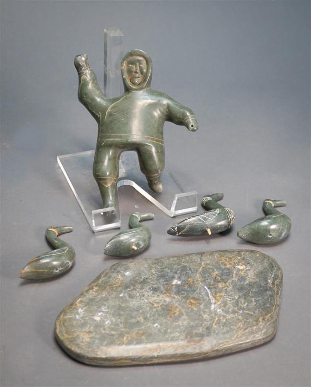 INUIT CARVED STONE FIGURAL GROUP 322fed