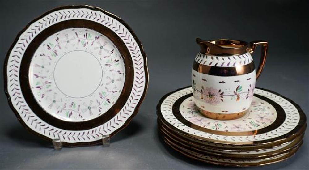 SIX COPPER LUSTRE SERVICE PLATES