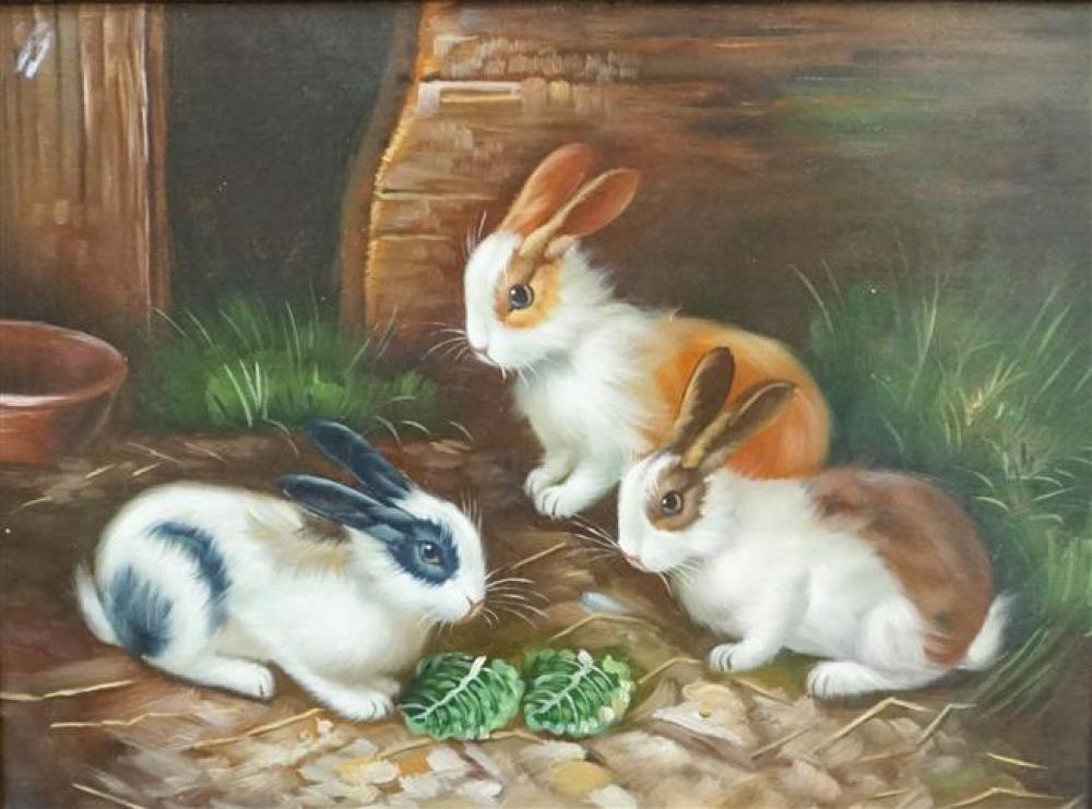 RABBITS, OIL ON CANVAS, FRAME: 25 X