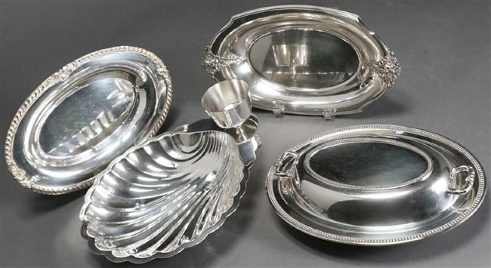 GROUP WITH FOUR SILVER PLATE DISHES,