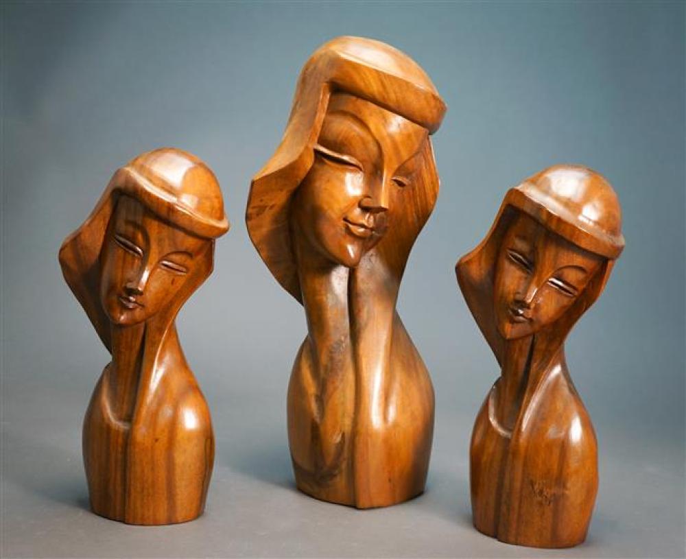 THREE CARVED MAHOGANY BUSTS OF 32304d