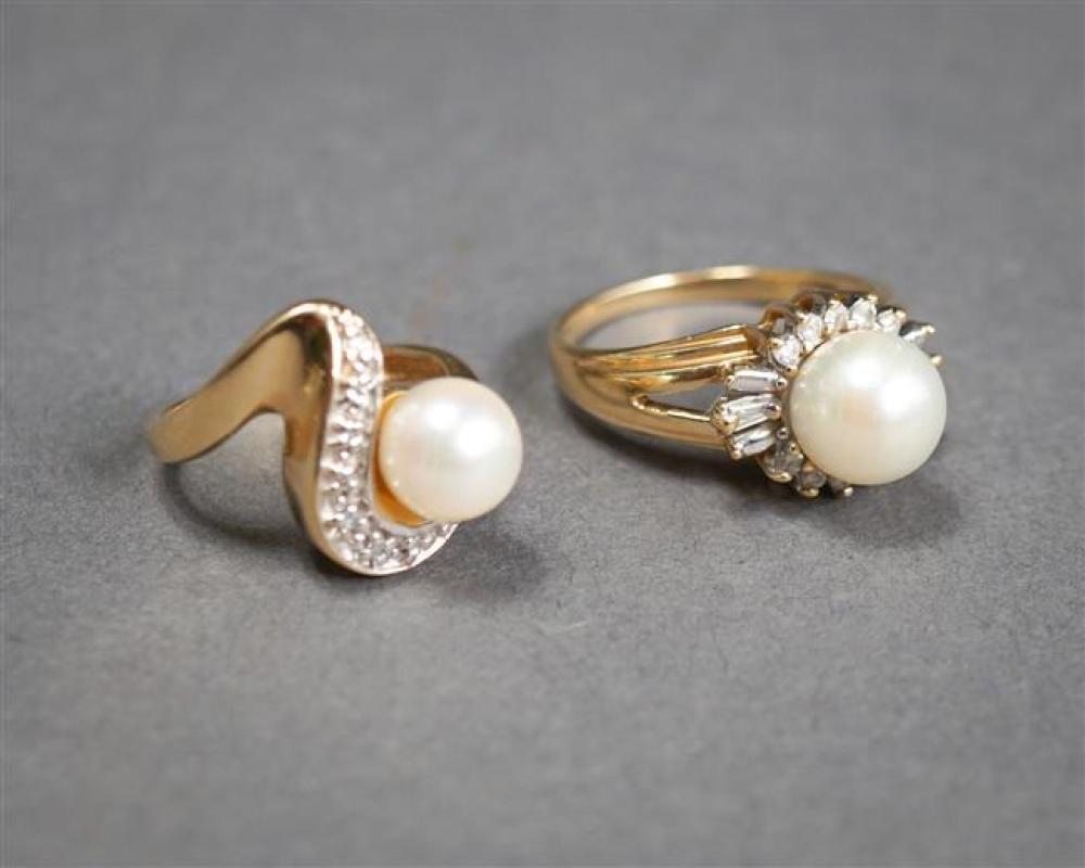 TWO 14-KARAT YELLOW-GOLD PEARL