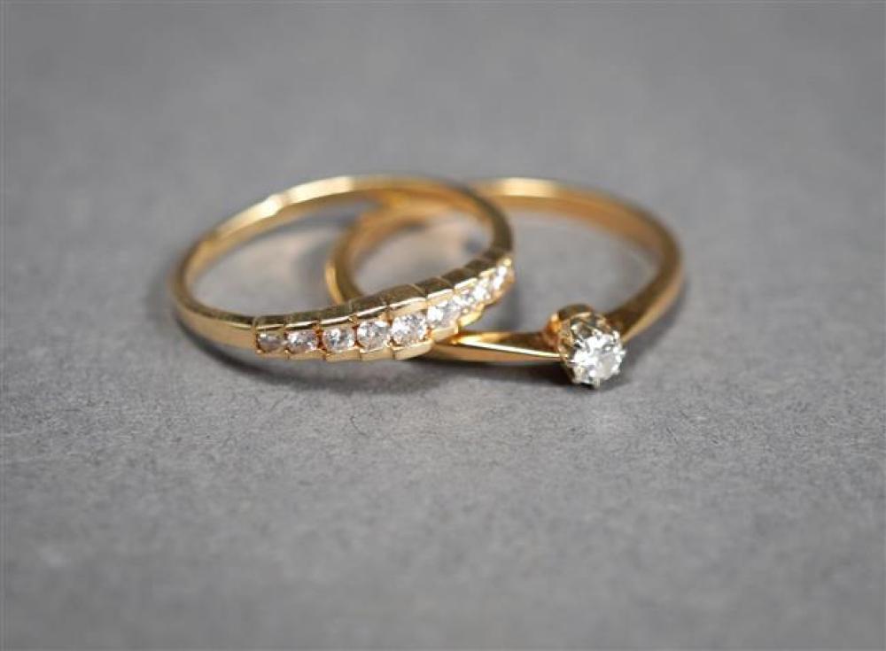 TWO 14-KARAT YELLOW-GOLD DIAMOND