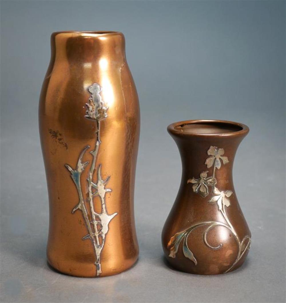 TWO HEINZ STERLING ON BRONZE VASES,