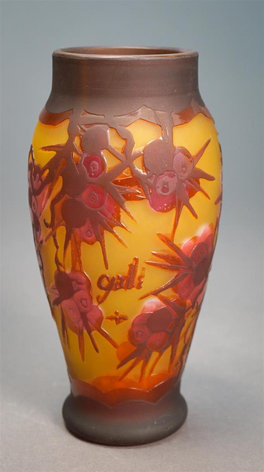 GALLE-TYPE CAMEO GLASS VASE, HEIGHT: