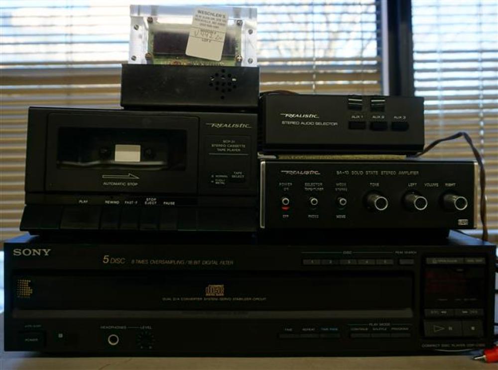 SONY 5-DISC CD PLAYER, REALISTIC CASSETTE