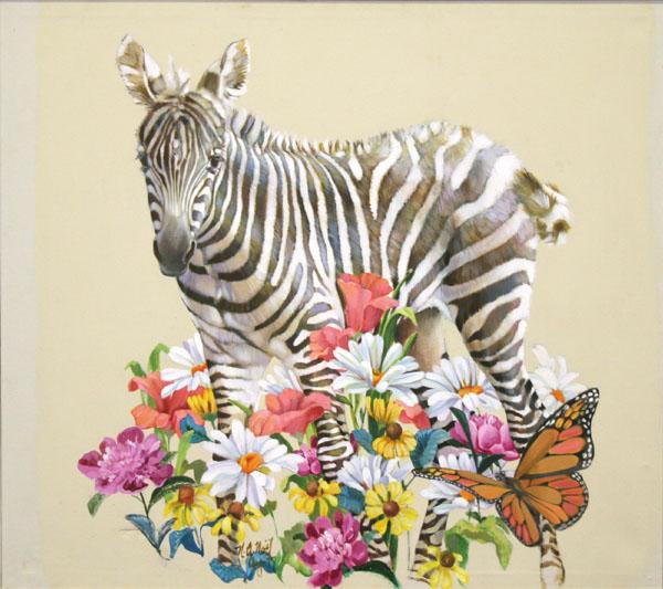 Nancy Noel; Zebra on floral-scape