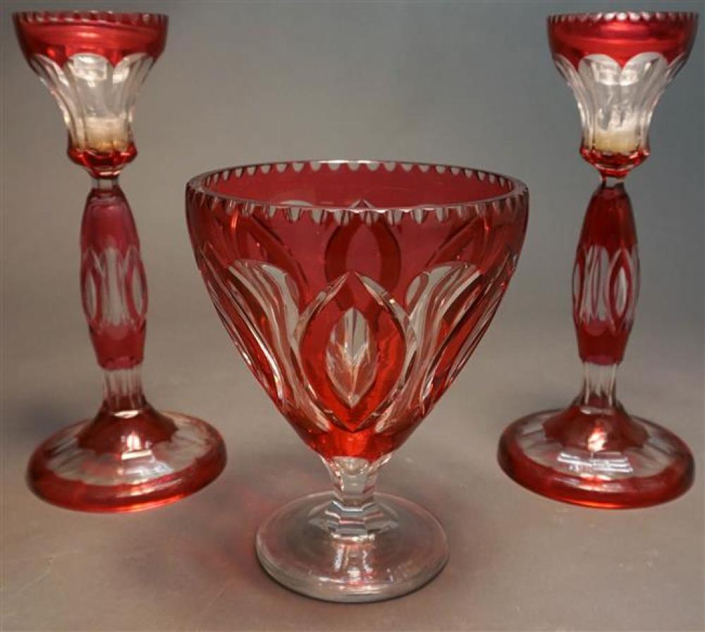 CRANBERRY-TO-CLEAR GLASS THREE-PIECE