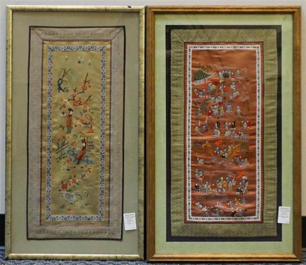 PAIR CHINESE SILK EMBROIDERED PANELS,