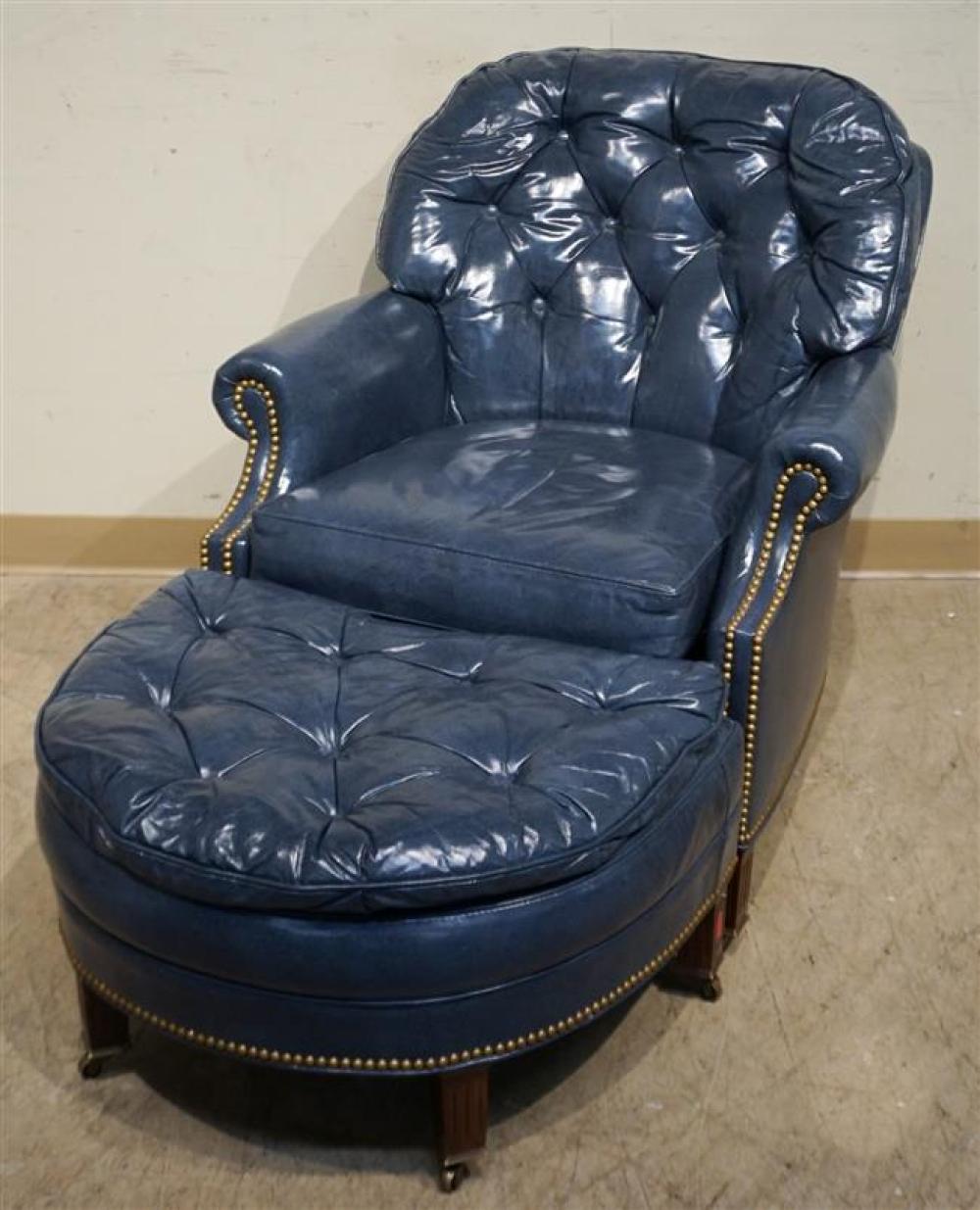 HANCOCK & MOORE BLUE LEATHER UPHOLSTERED