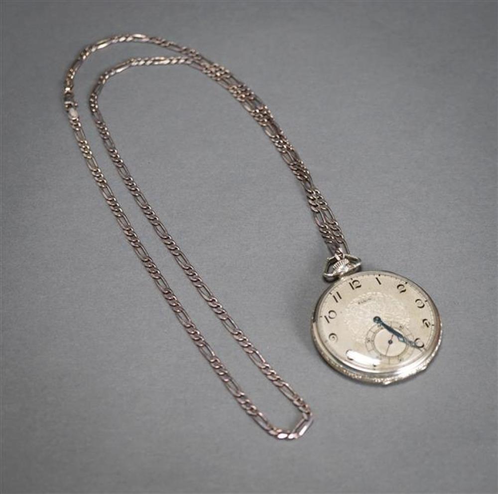 ELGIN WHITE GOLD-FILLED OPEN-FACE POCKETWATCH,