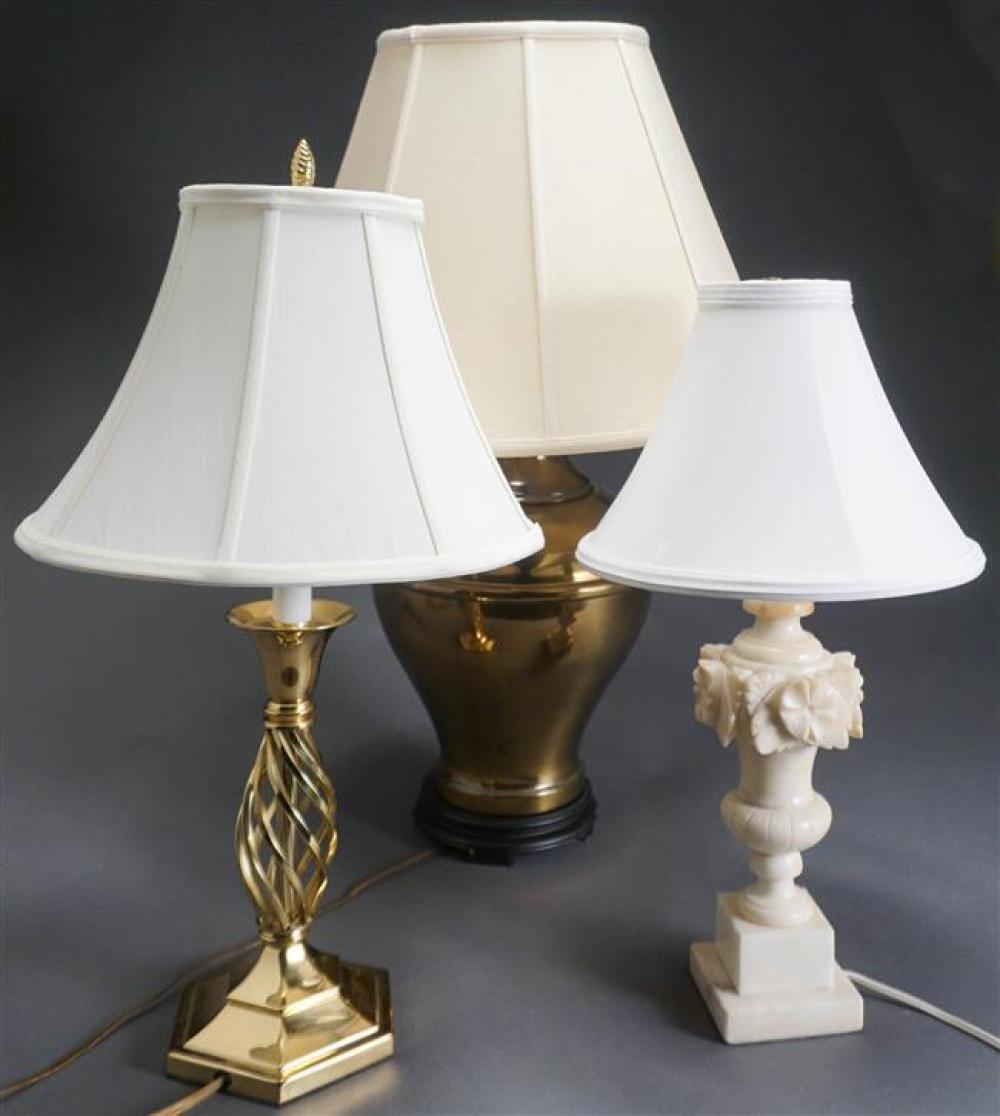 TWO BRASS TABLE LAMPS AND AN ALABASTER 323361