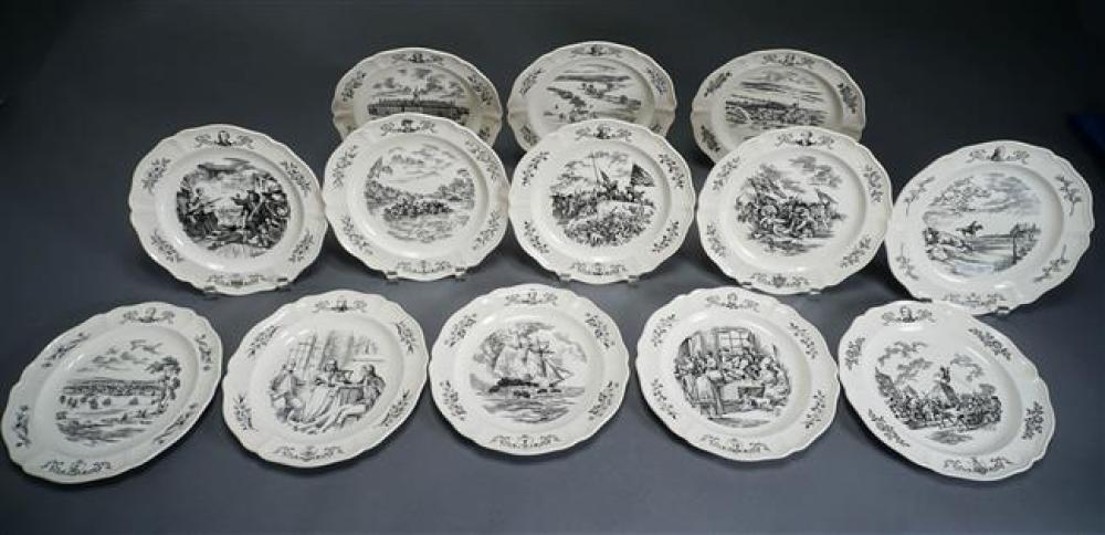 TWELVE WEDGWOOD BLACK TRANSFER DECORATED