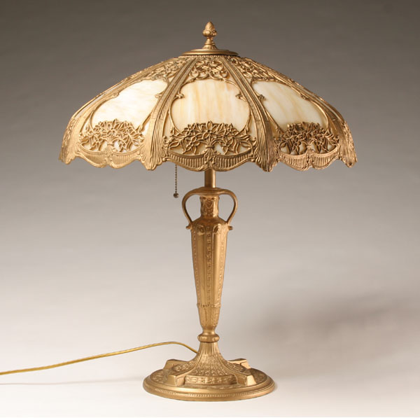 Slag glass table lamp with golden