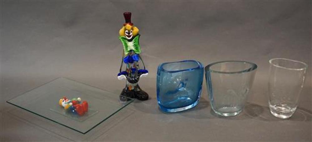 THREE SWEDISH CRYSTAL VASES, FIGURE