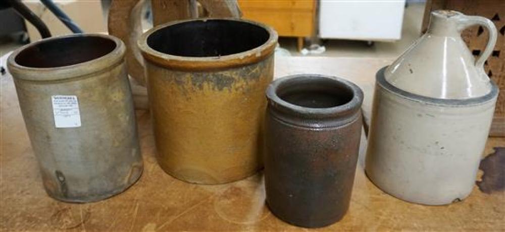 THREE GLAZED STONEWARE CROCKS AND