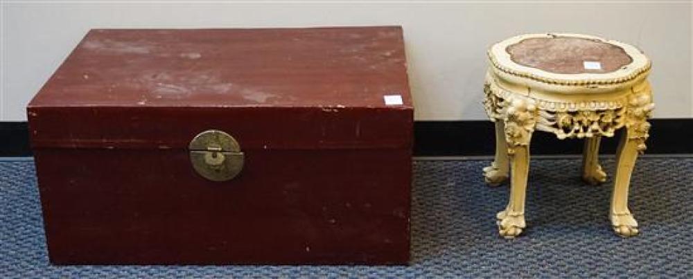 RED LACQUER STORAGE CHEST AND CHINESE