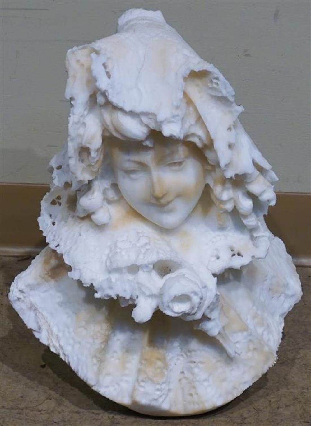 CARVED ALABASTER BUST OF WOMAN,