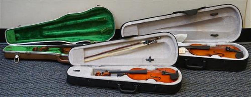 GROUP WITH THREE VIOLINS (EACH ENCASED)Group