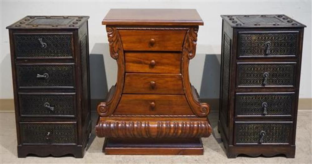 MAHOGANY SIDE CHEST AND PAIR DECORATED