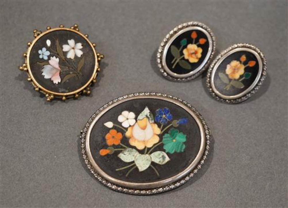 TWO PIETRA DURA BROOCHES AND A