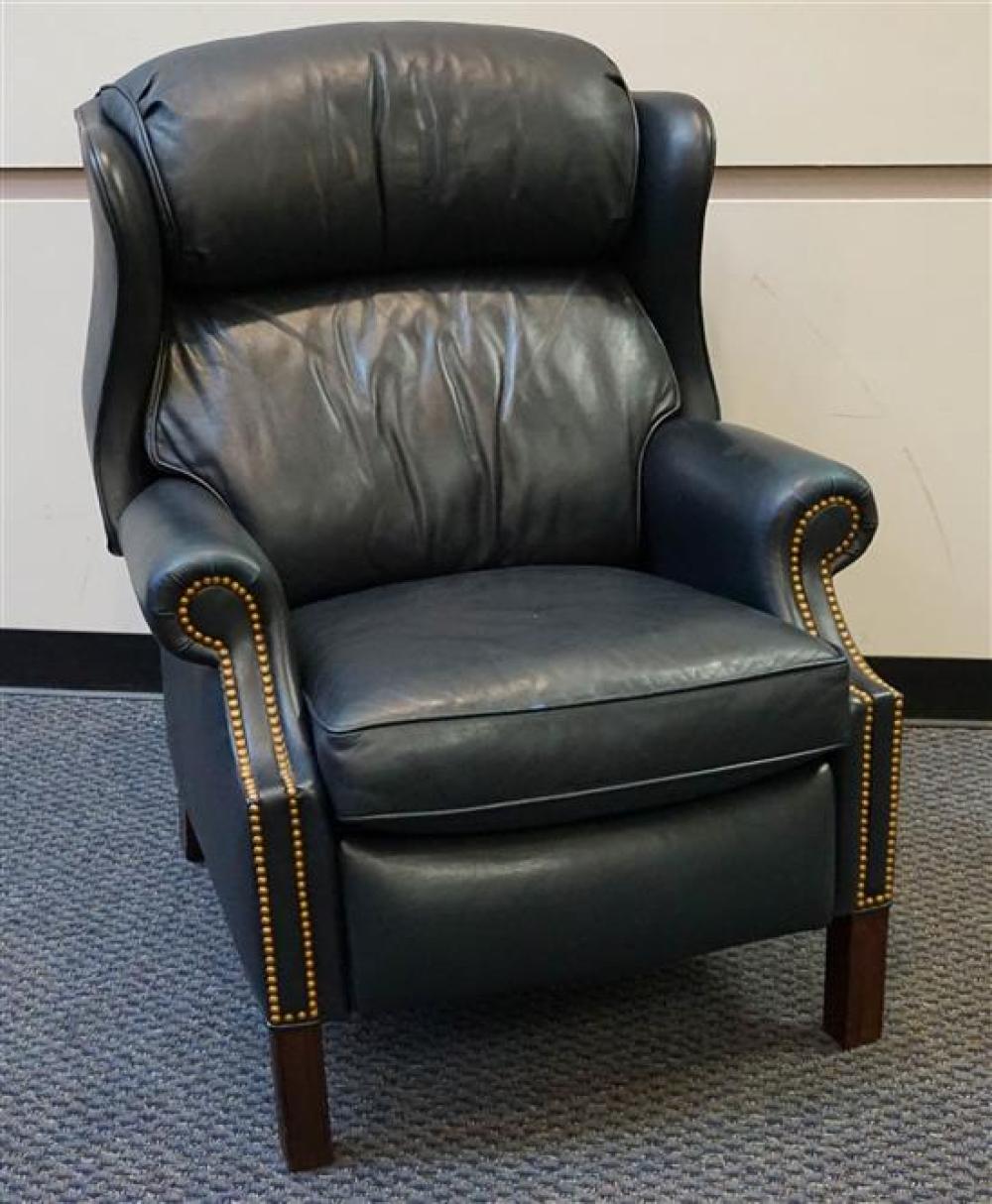 HANCOCK & MOORE BLUE LEATHER UPHOLSTERED
