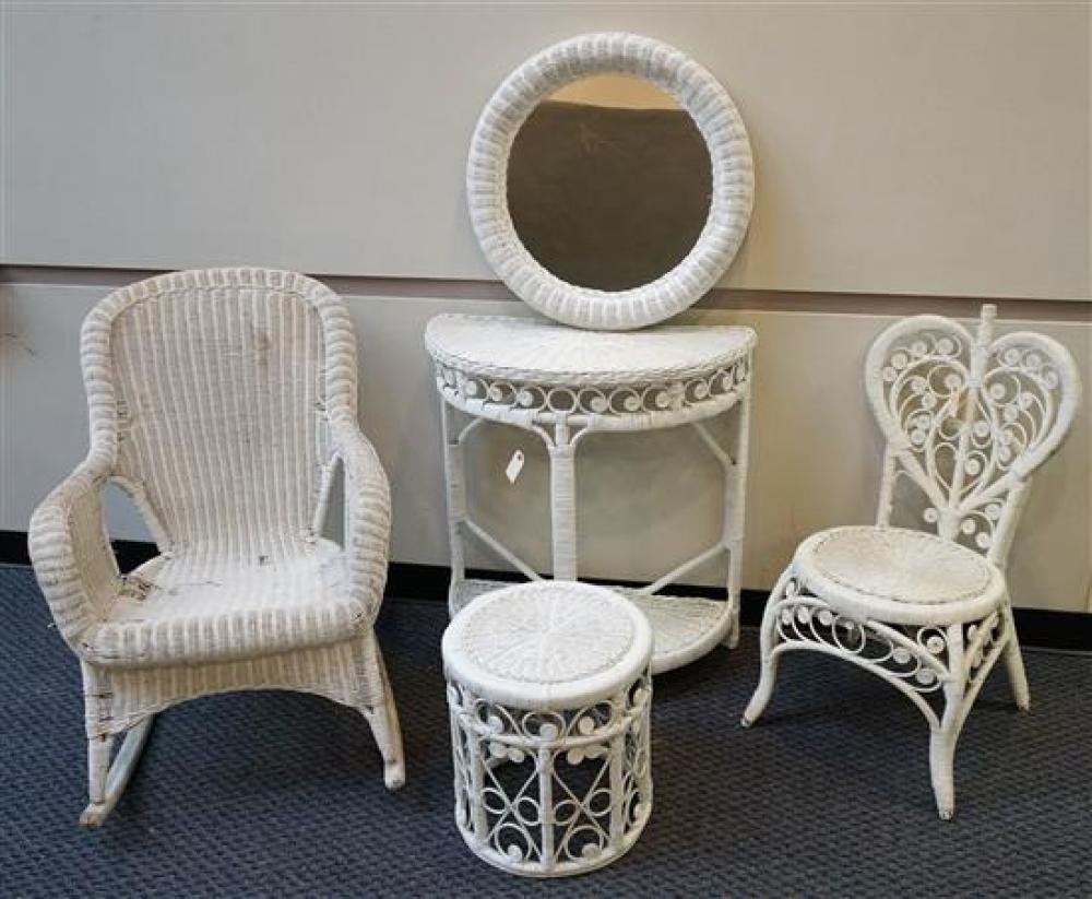 WHITE PAINTED WICKER ROCKER, A