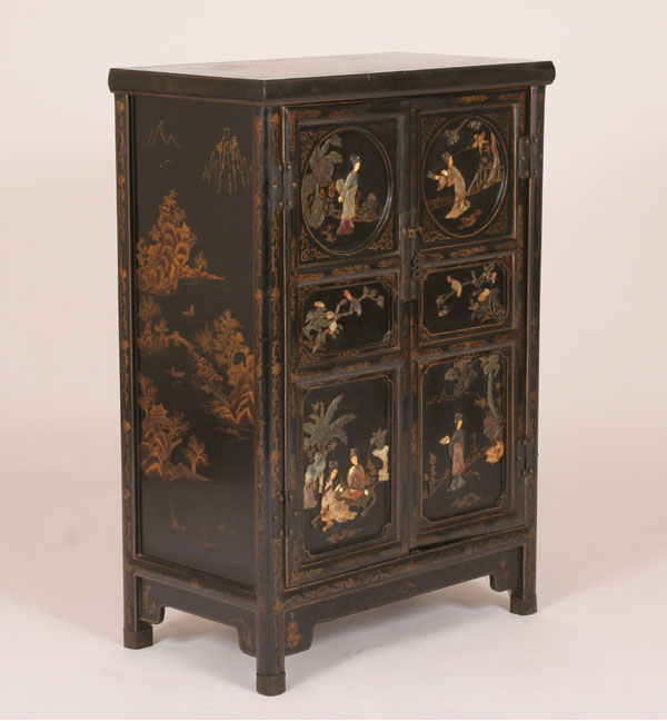 Ebonized Asian two door cabinet; sides