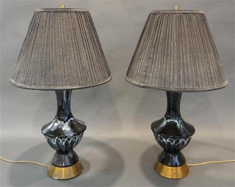 PAIR OF BLACK CERAMIC TABLE LAMPSPair