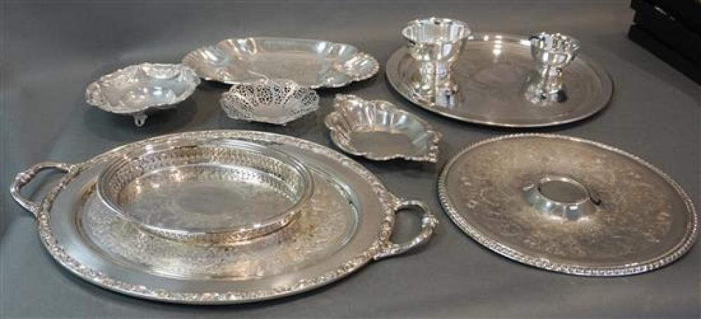 FIVE SILVER PLATE TRAYS AND FIVE