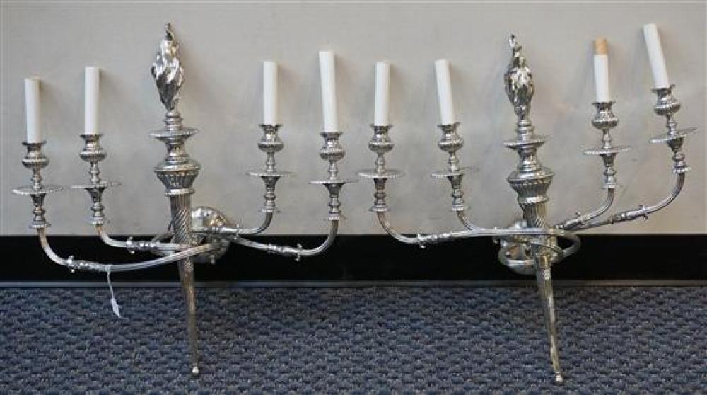 PAIR OF SILVER PLATED FOUR LIGHT 32112f