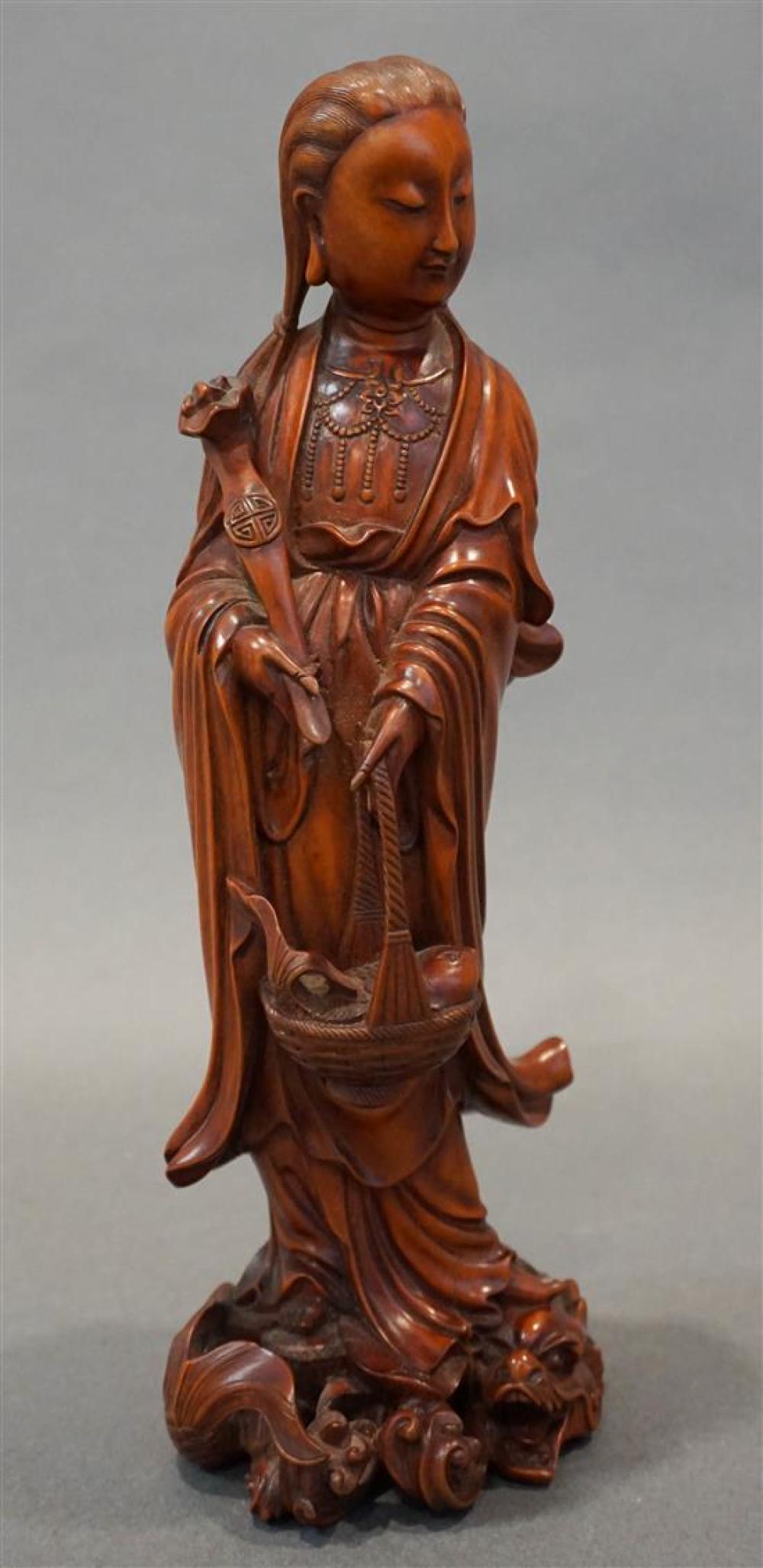 CHINESE CARVED WOOD FIGURE OF A