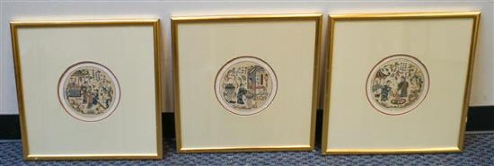 THREE FRAMED CHINESE ROUND EMBROIDERED 3211e8