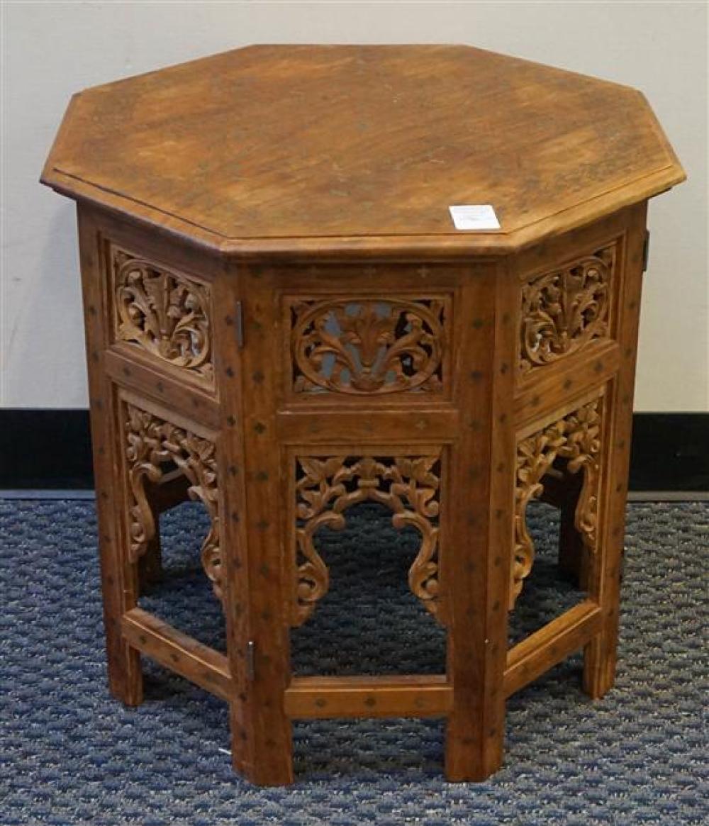 INDIAN BRASS MARQUETRY TEAK OCTAGONAL