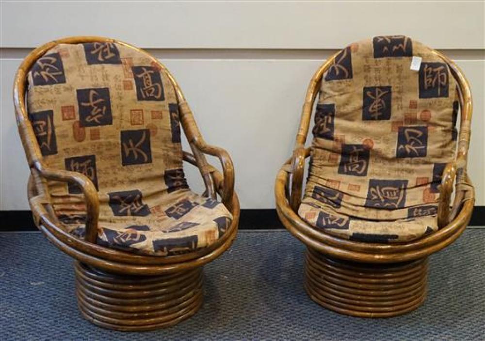 PAIR OF RATTAN AND LOOSE CUSHION
