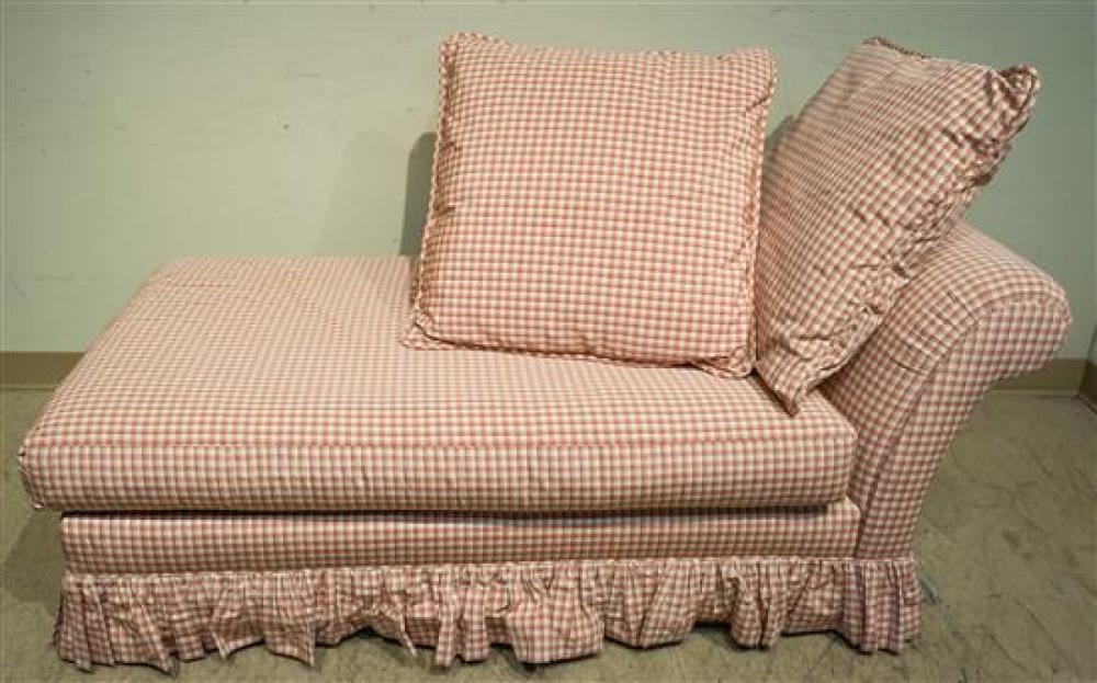 RED PLAID UPHOLSTERED CHAISE LOUNGERed