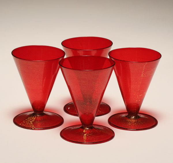 Set of four Cappellin art glass cordials.