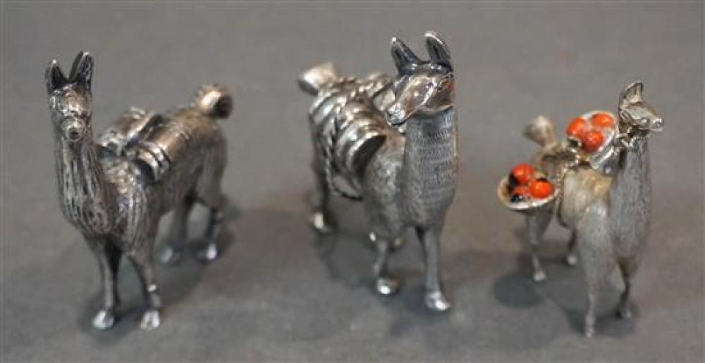 THREE STERLING SILVER LLAMA FIGURES,