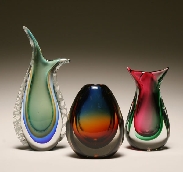 Three Murano sommerso art glass