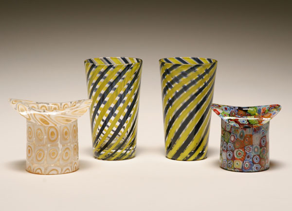 Murano art glass tumblers and vases.