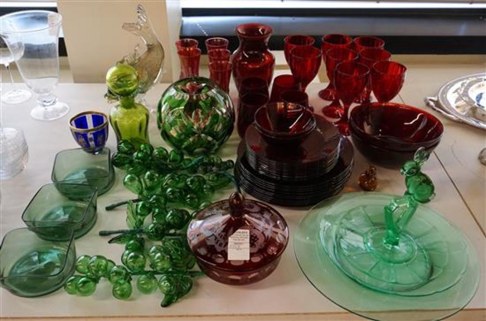 COLLECTION OF COLORED GLASS AND