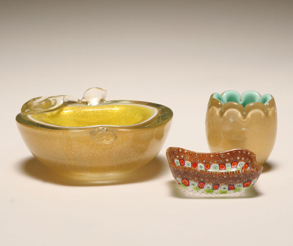Three Murano art glass vessels