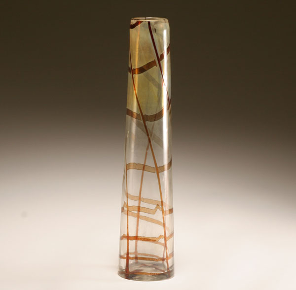 Tall Blenko blown art glass vase,
