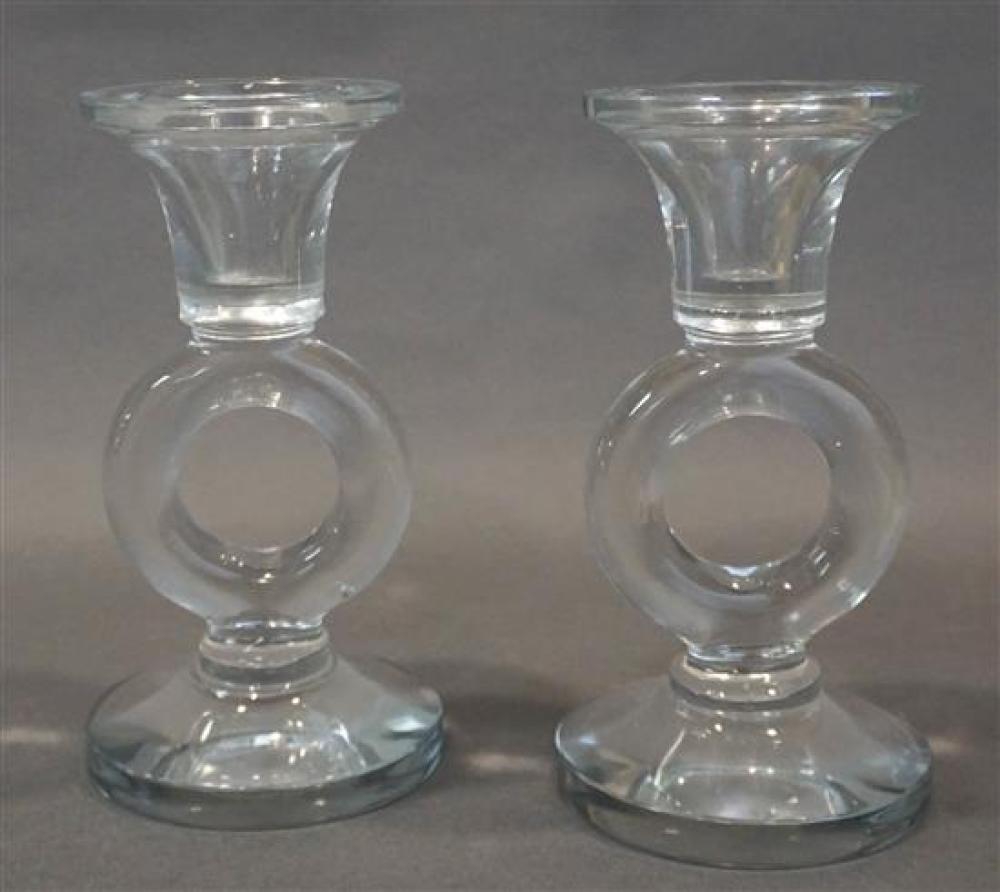 PAIR CONTEMPORARY CLEAR GLASS CANDLESTICKSPair