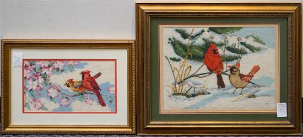 TWO NEEDLEPOINTS OF CARDINALS, FRAME