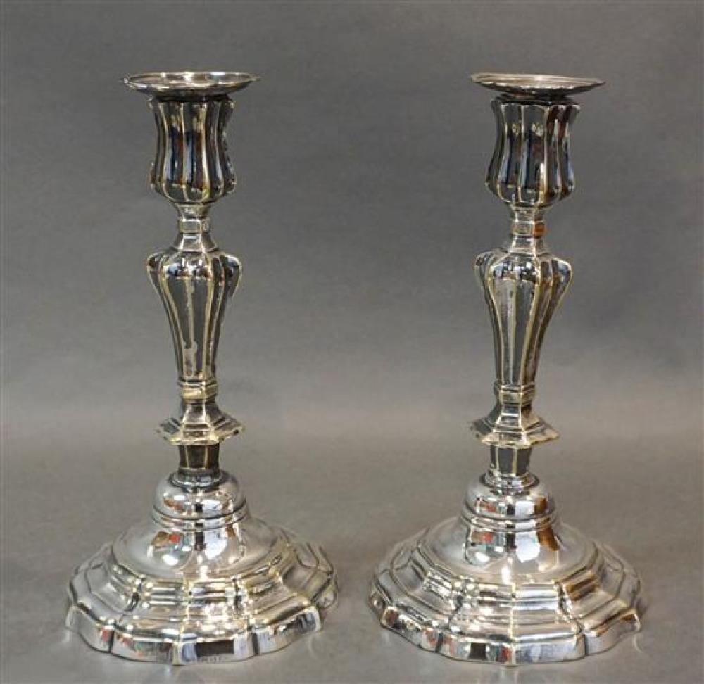 PAIR OF FRENCH SILVER PLATE CANDLESTICKS,