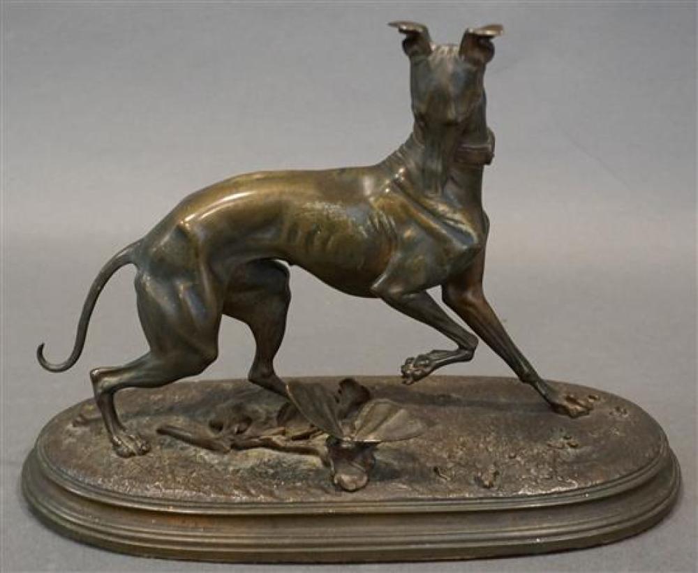PATINATED METAL SCULPTURE OF WHIPPET,
