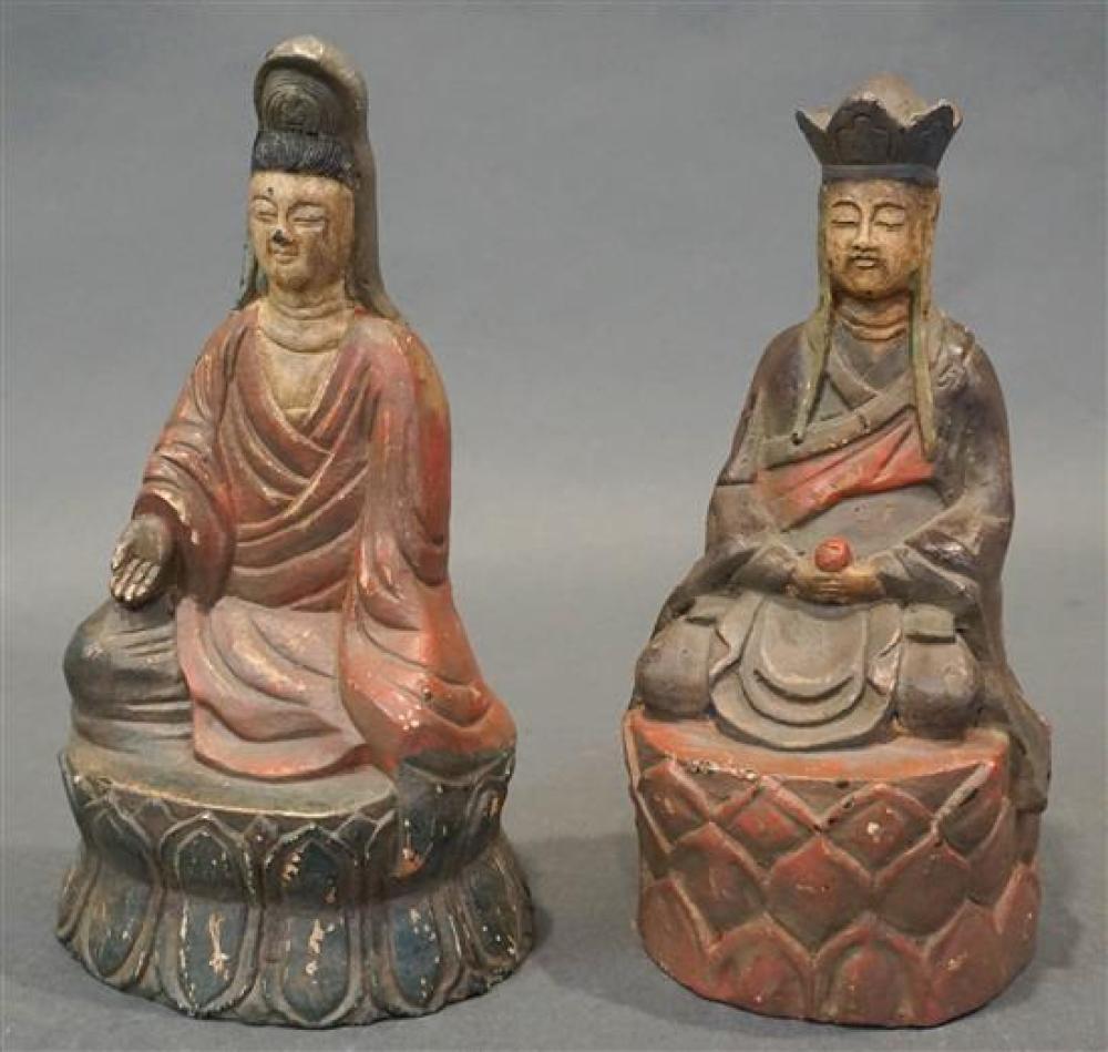 TWO CHINESE PAINTED METAL FIGURES