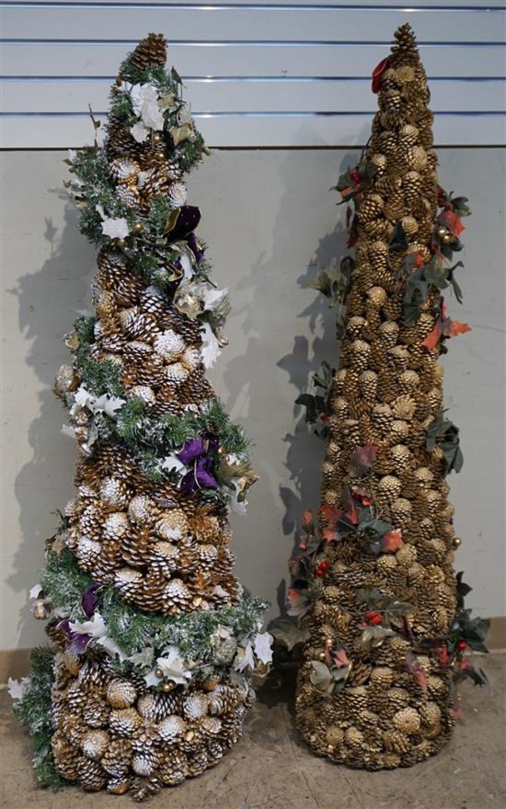 TWO GILT PAINTED PINE CONE HOLIDAY