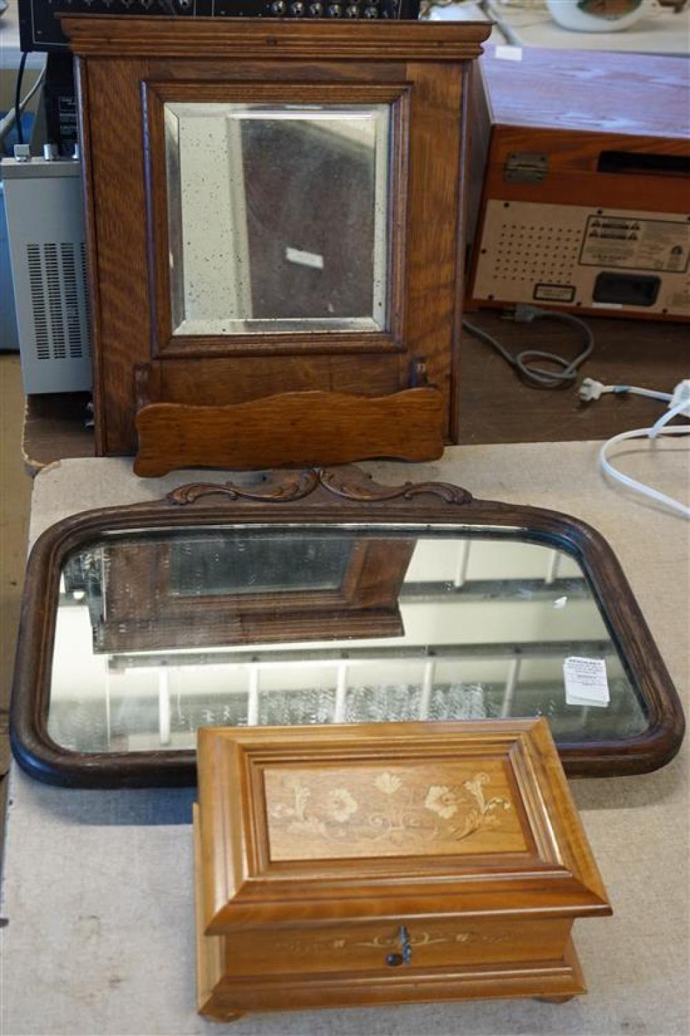 TWO OAK FRAME MIRRORS AND REUGE